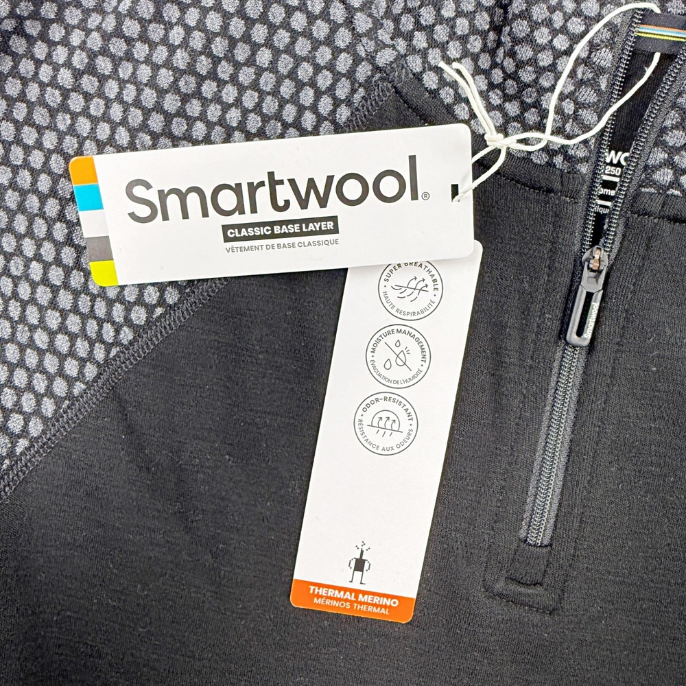 Smartwool Merino 250 Classic 1/4 Zip Baselayer Top Size XS Womens Black Dots NEW - Picture 5 of 8